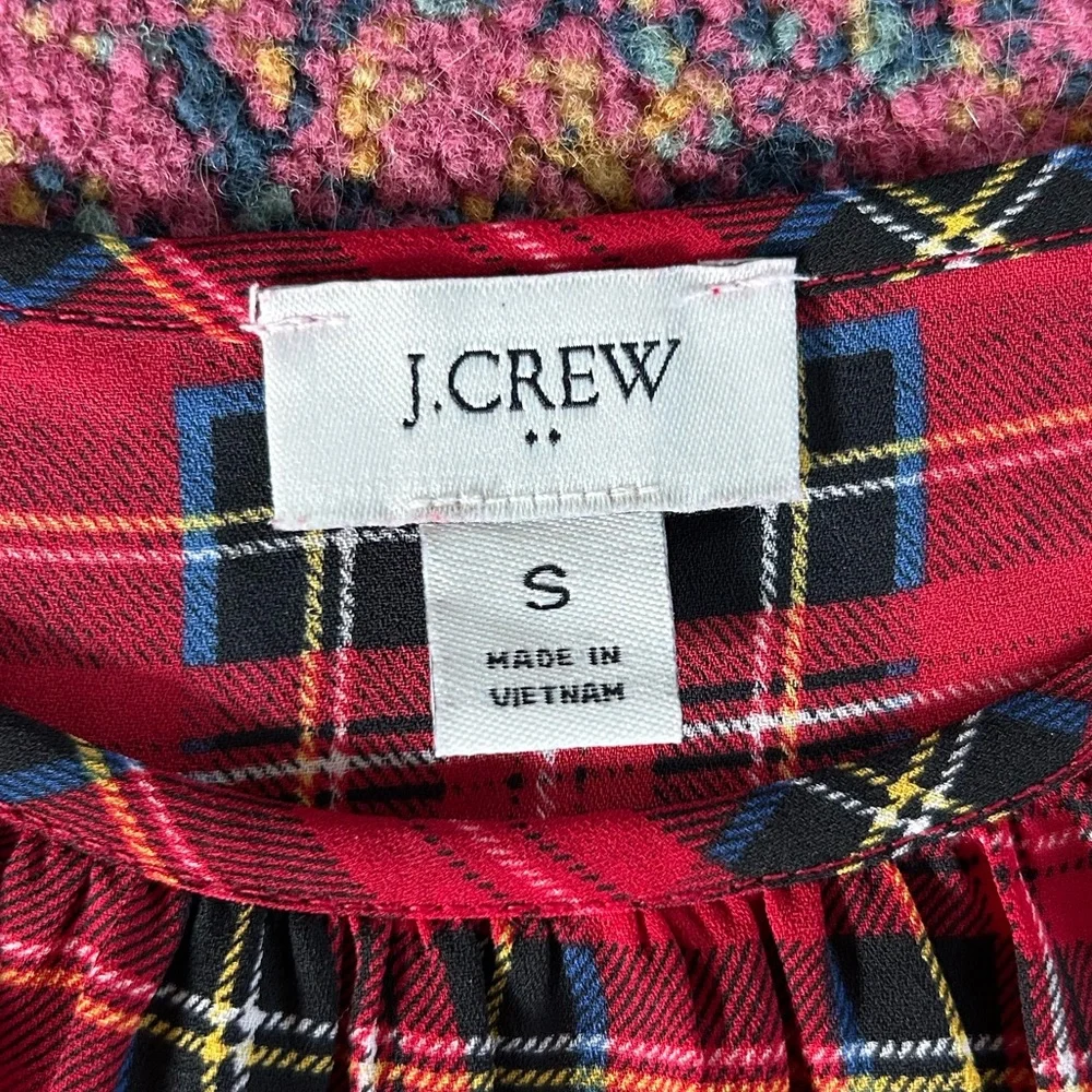 J. Crew | Women’s Red/Multi Tartan Plaid Crewneck Ruffle Sleeve Hems Top, Size S